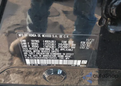 2022 Honda Hr-V 2Wd Lx from USA, damaged, VIN 3CZRU5H35NM720593